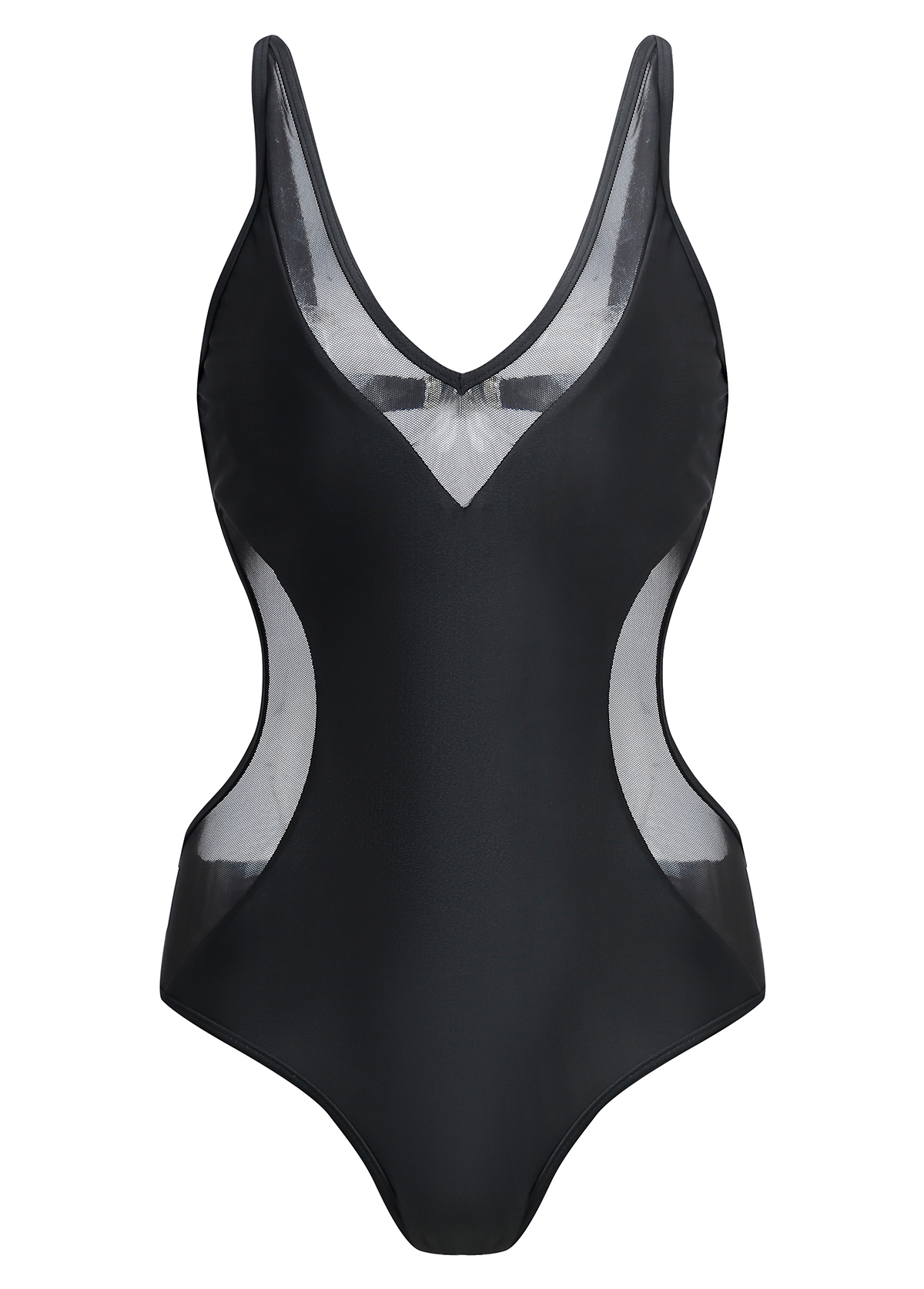 Black Mesh Stitching One Piece Swimwear | picture 
