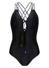 Criss Cross Black Tie Front One Piece Swimwear | thumb picture 