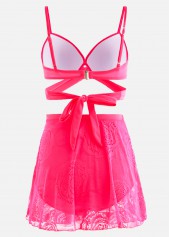 Hot Pink Lace Stitching High Waist Bikini Set | thumb picture 