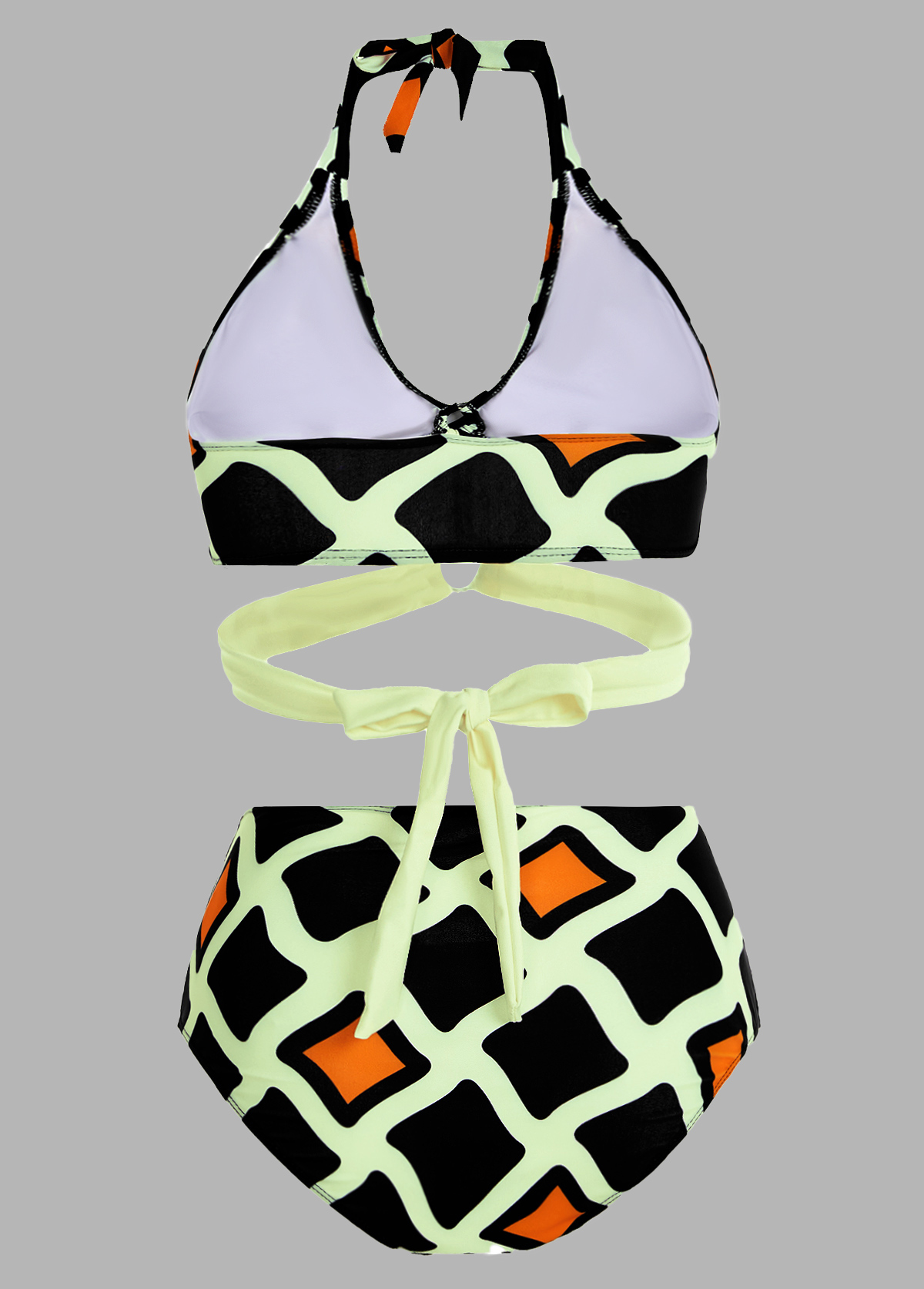 Geometric Print High Waisted Halter Bikini Set