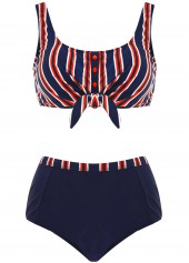 Bowknot Striped High Waisted Bikini Set | thumb picture 