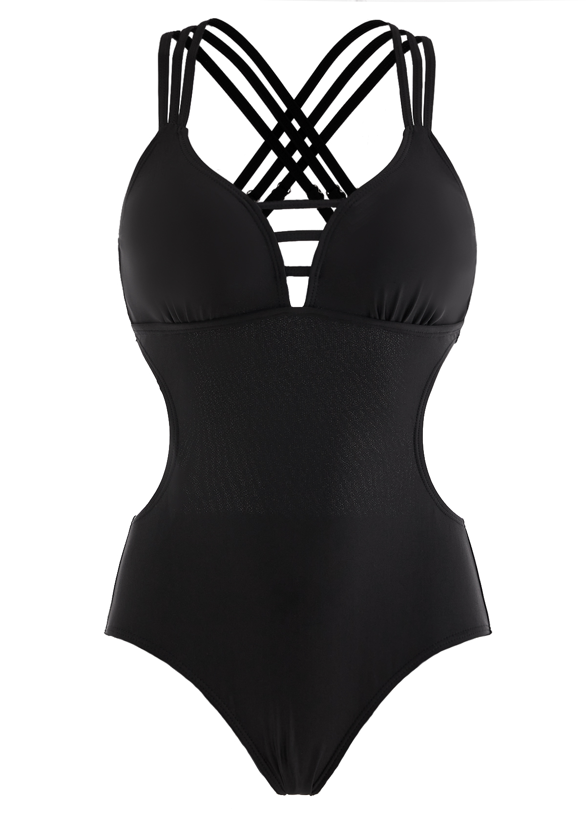 Black Cross Strap Cutout Waist One Piece Swimwear | picture 