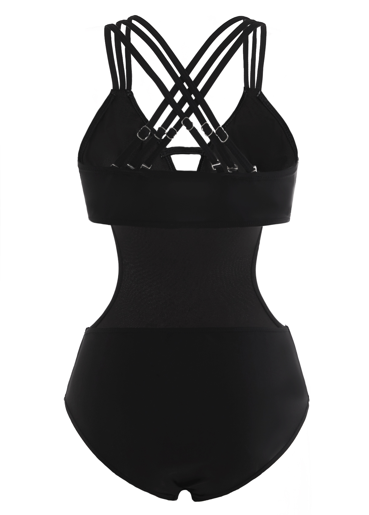 Black Cross Strap Cutout Waist One Piece Swimwear | picture 