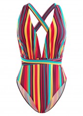 Rainbow Stripe Halter One Piece Swimwear
