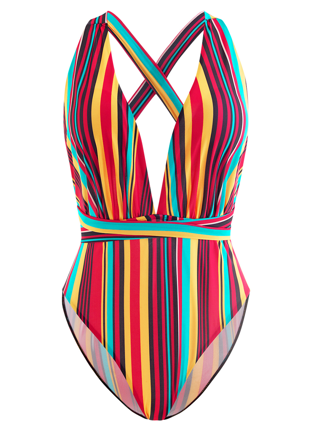Rainbow Stripe Halter One Piece Swimwear