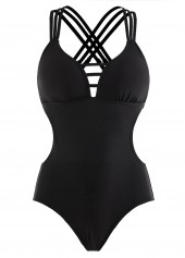 Black Cross Strap Cutout Waist One Piece Swimwear | thumb picture 