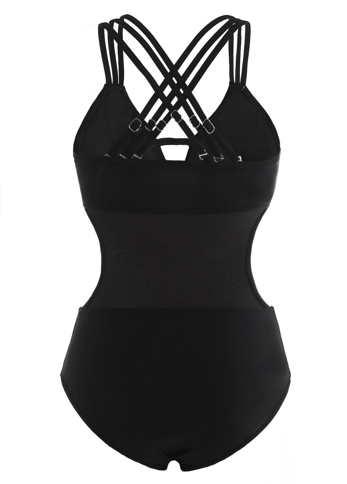 Black Cross Strap Cutout Waist One Piece Swimwear | picture 
