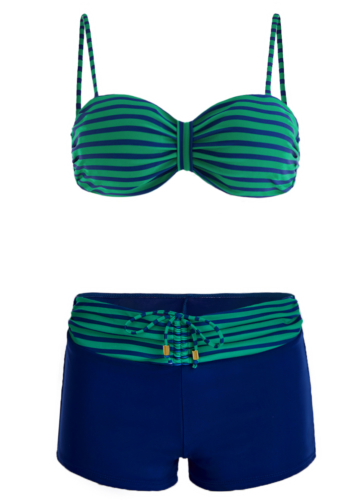 Mid Waist Striped Drawstring Detail Bikini Set