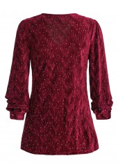Wine Red Velvet Long Sleeve V Neck Blouse | thumb picture 