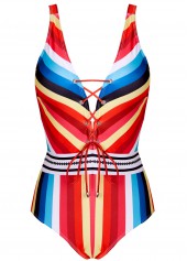 Lace Up Striped Wide Strap One Piece Swimwear | thumb picture 