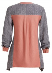 Orange Patchwork Long Sleeve V Neck Blouse | thumb picture 