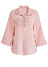 Light Pink Jacquard Long Sleeve Turn Down Collar Sweatshirt | thumb picture 