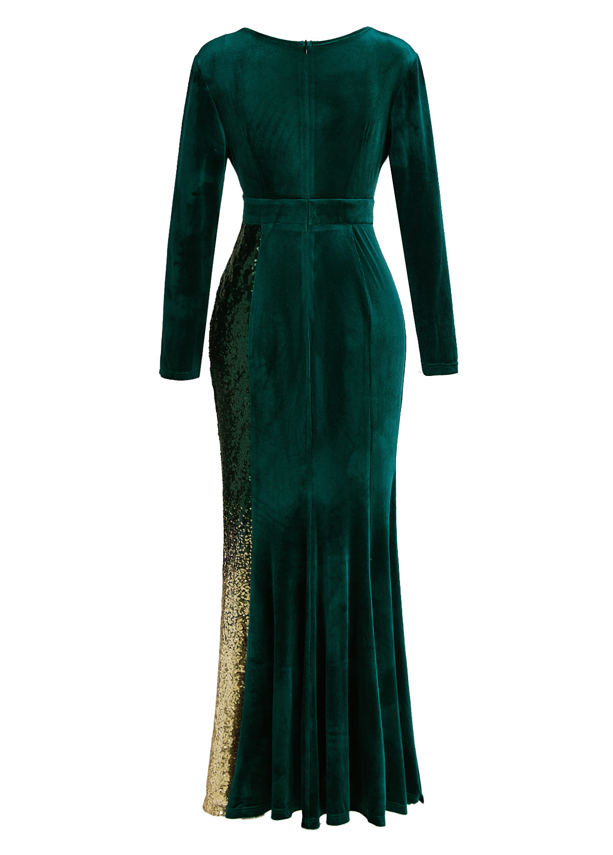 Blackish Green Mermaid Ombre Long Sleeve Maxi Bodycon Dress