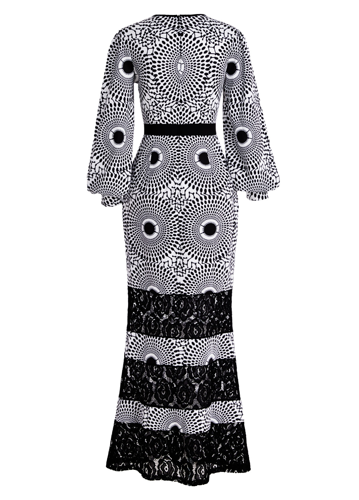 Black Lace Tribal Print Long Sleeve Maxi Bodycon Dress