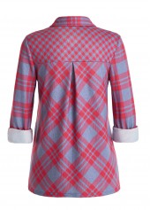Red Button Plaid Long Sleeve Shirt Collar Blouse | thumb picture 