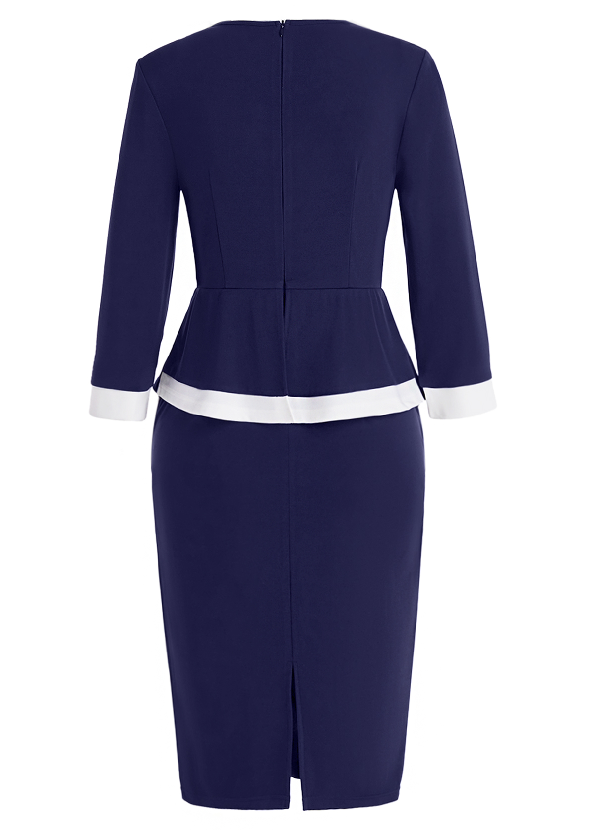 Navy Split Three Quarter Length Sleeve Bodycon Dress