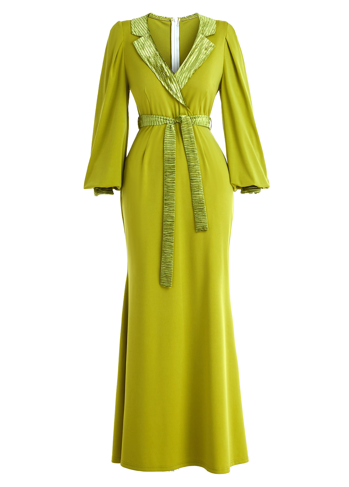 Mustard Yellow Patchwork Belted Long Sleeve Dress