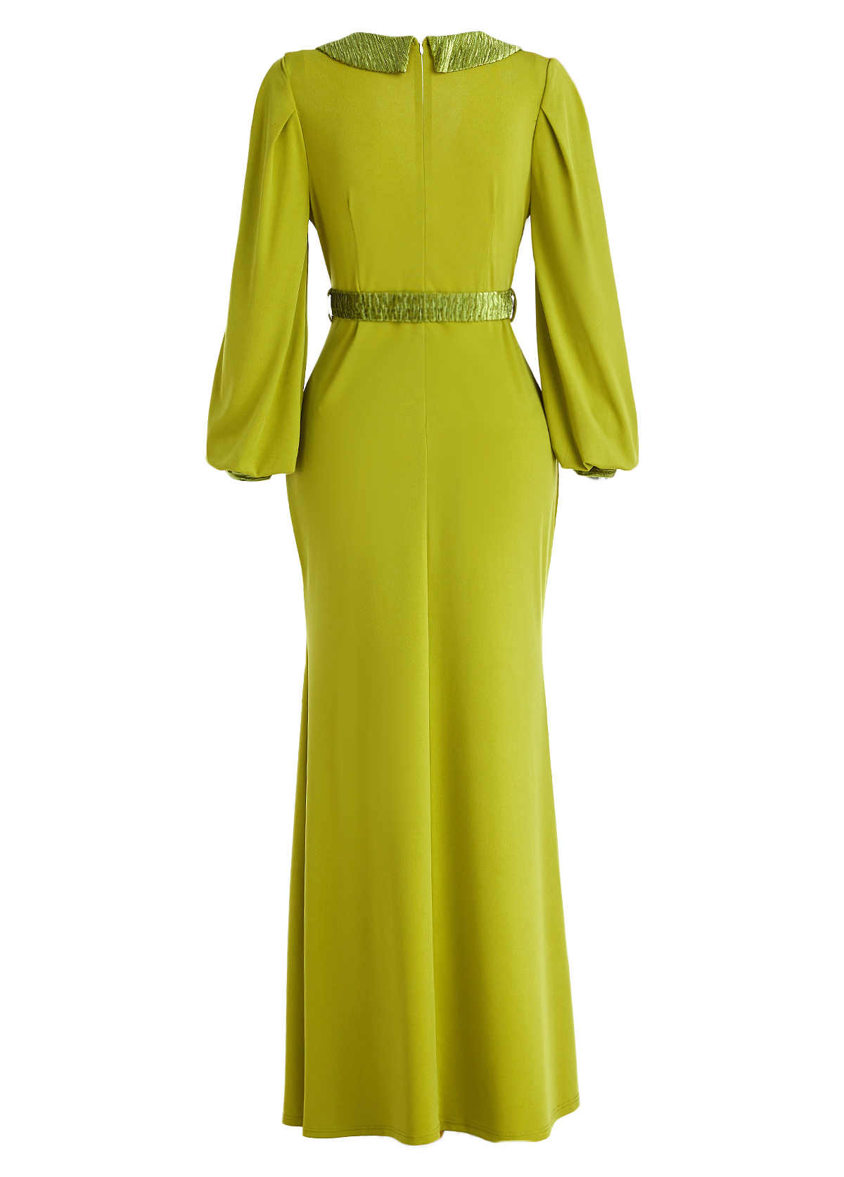 Mustard Yellow Patchwork Belted Long Sleeve Dress
