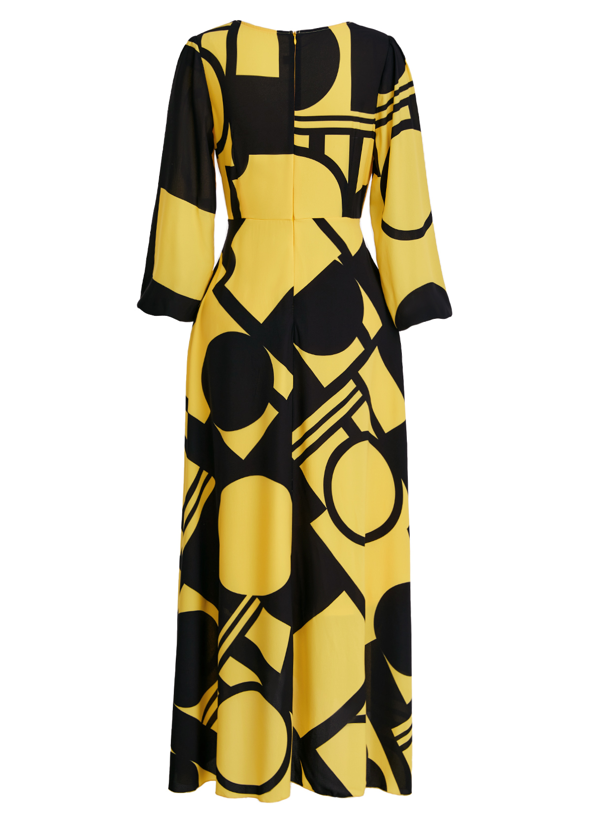 Light Yellow Cross Hem Geometric Print High Low Dress