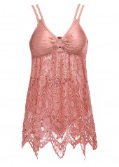 Lace Mid Waisted Pink Tankini Set | thumb picture 