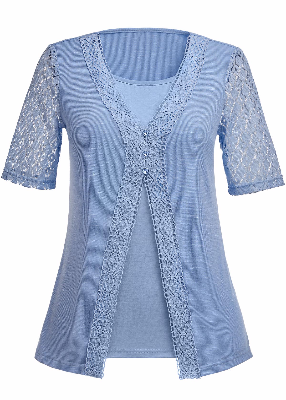 Dusty Blue Fake 2in1 Short Sleeve T Shirt | picture 