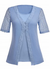 Dusty Blue Fake 2in1 Short Sleeve T Shirt | thumb picture 