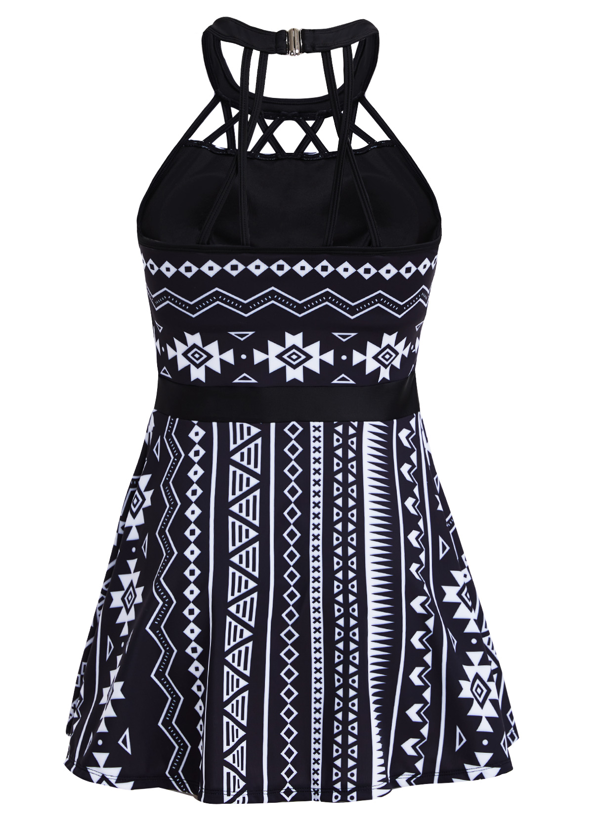 Cage Neck Mid Waisted Tribal Print Swimdress and Panty