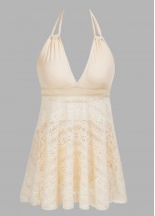 Lace Mid Waisted Beige Tankini Set | thumb picture 
