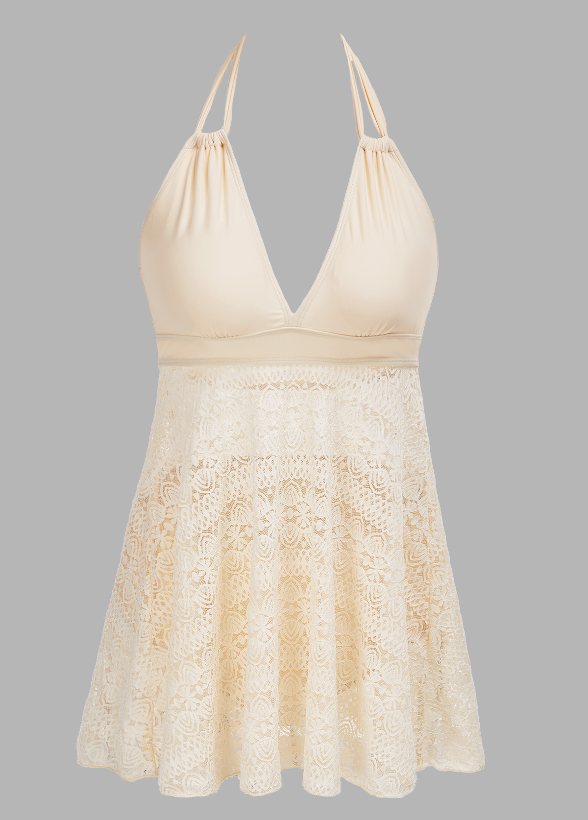 Lace Patchwork Beige Swimdress and Panty