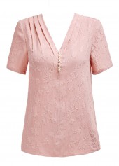 Pink Pearl Short Sleeve V Neck Blouse