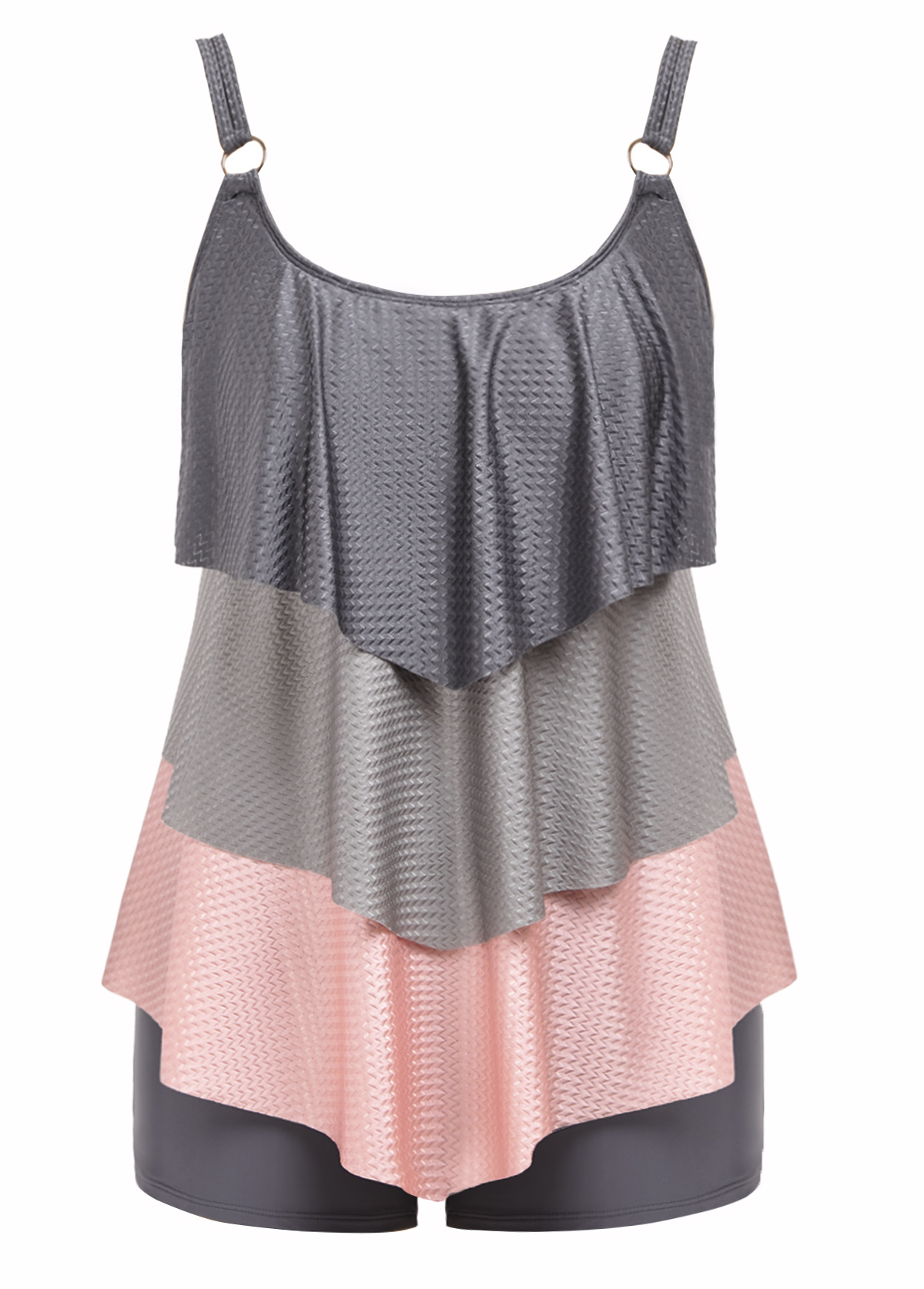 Handkerchief Hem Mid Waisted Dark Grey Tankini Set | picture 