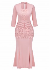 Pink Fake 2in1 3/4 Sleeve Square Neck Bodycon Dress | thumb picture 