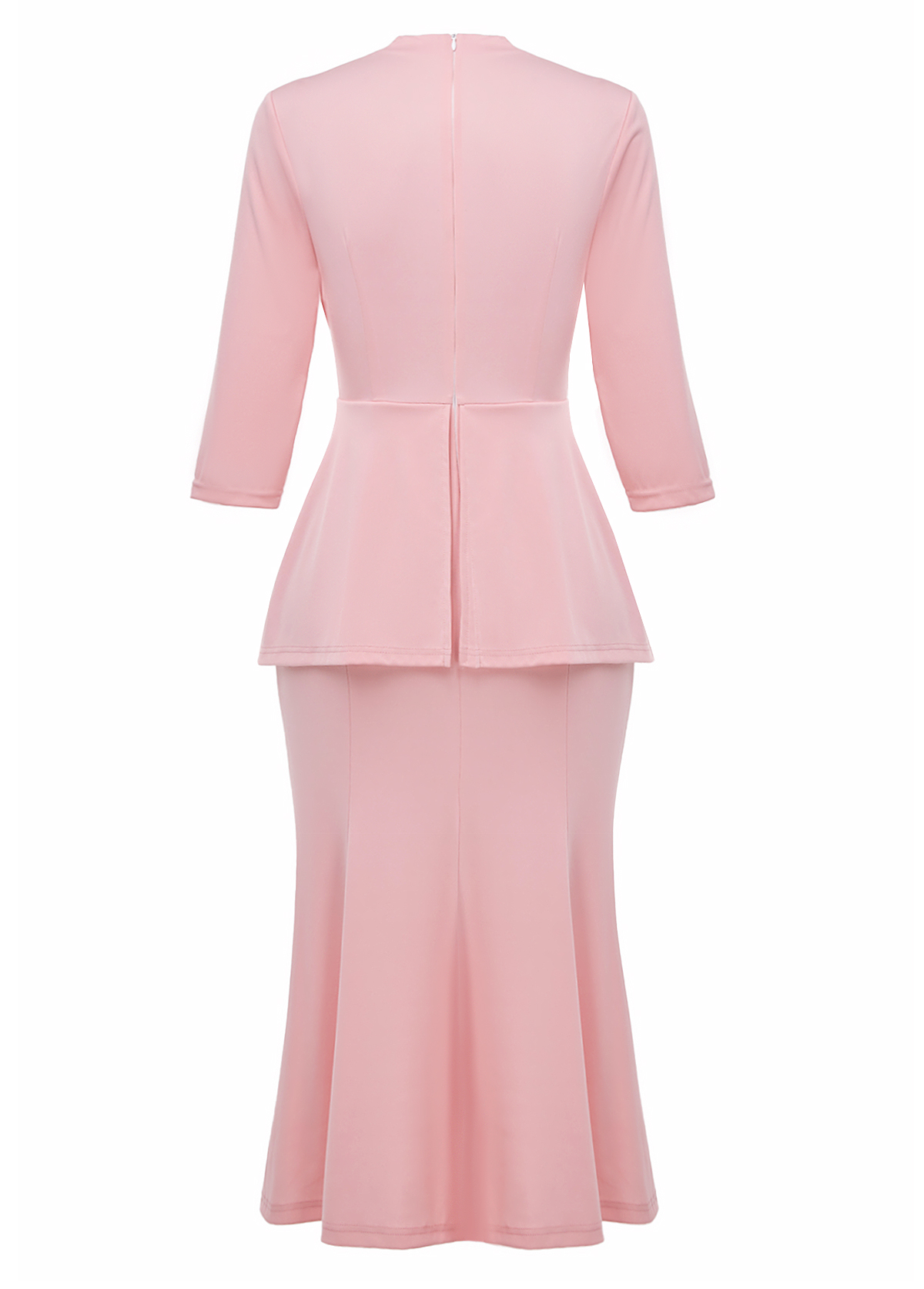 Pink Fake 2in1 3/4 Sleeve Square Neck Bodycon Dress