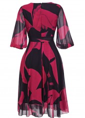 Black Layered Graffiti Print Belted 3/4 Sleeve Dress | thumb picture 