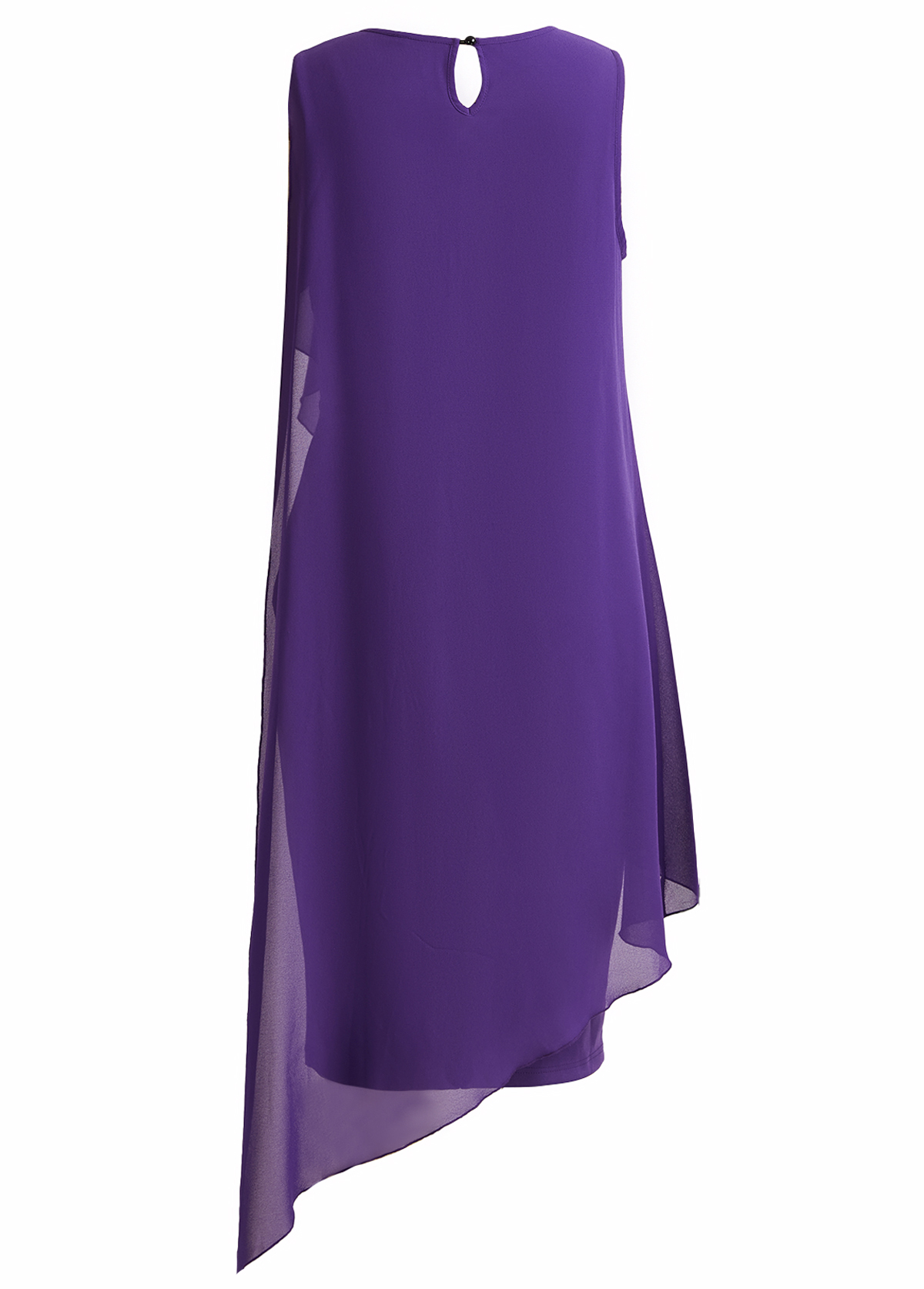 Purple Patchwork High Low Sleeveless Round Neck Bodycon Dress
