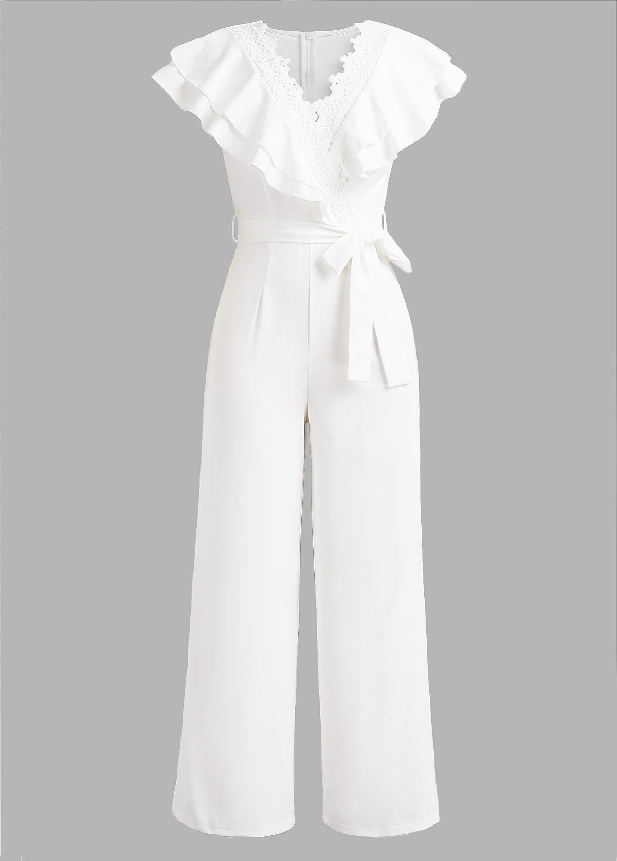 White Surplice Ankle Length Belted Short Sleeve Jumpsuit