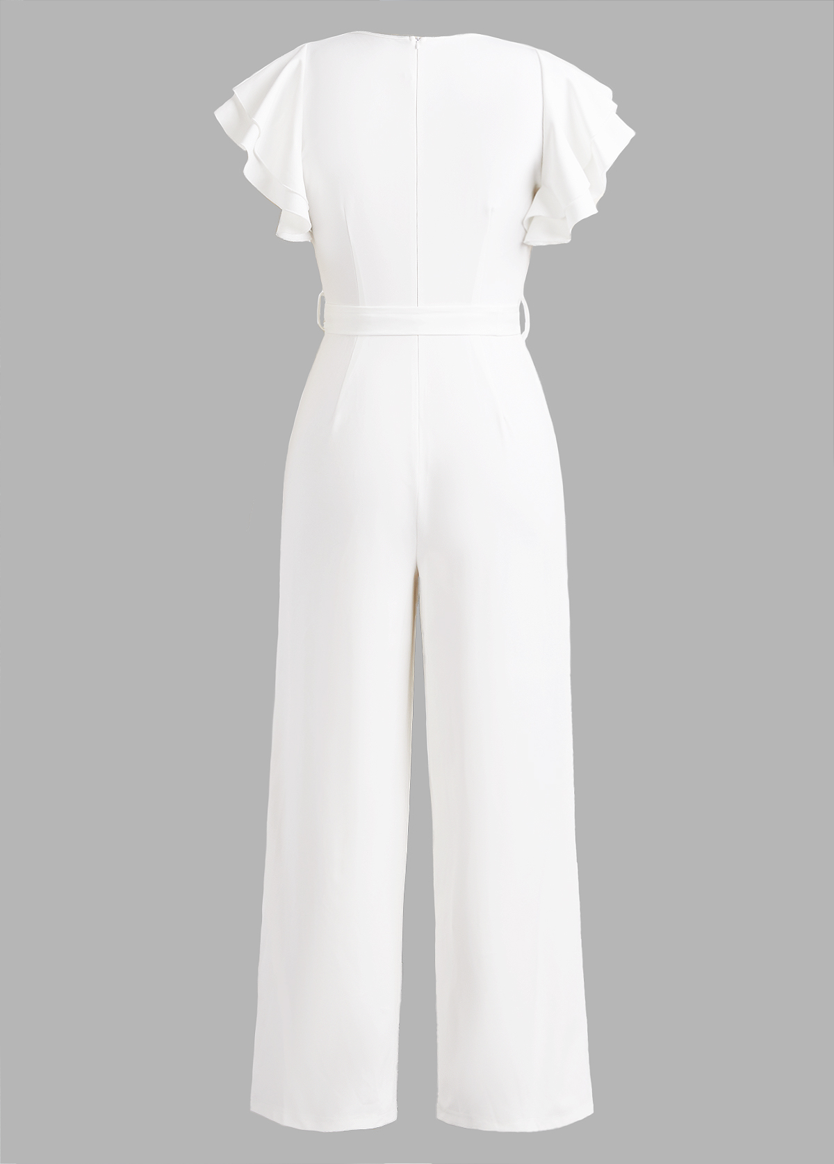 White Surplice Ankle Length Belted Short Sleeve Jumpsuit