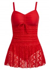 Lace Ruched Red One Piece Swimwear