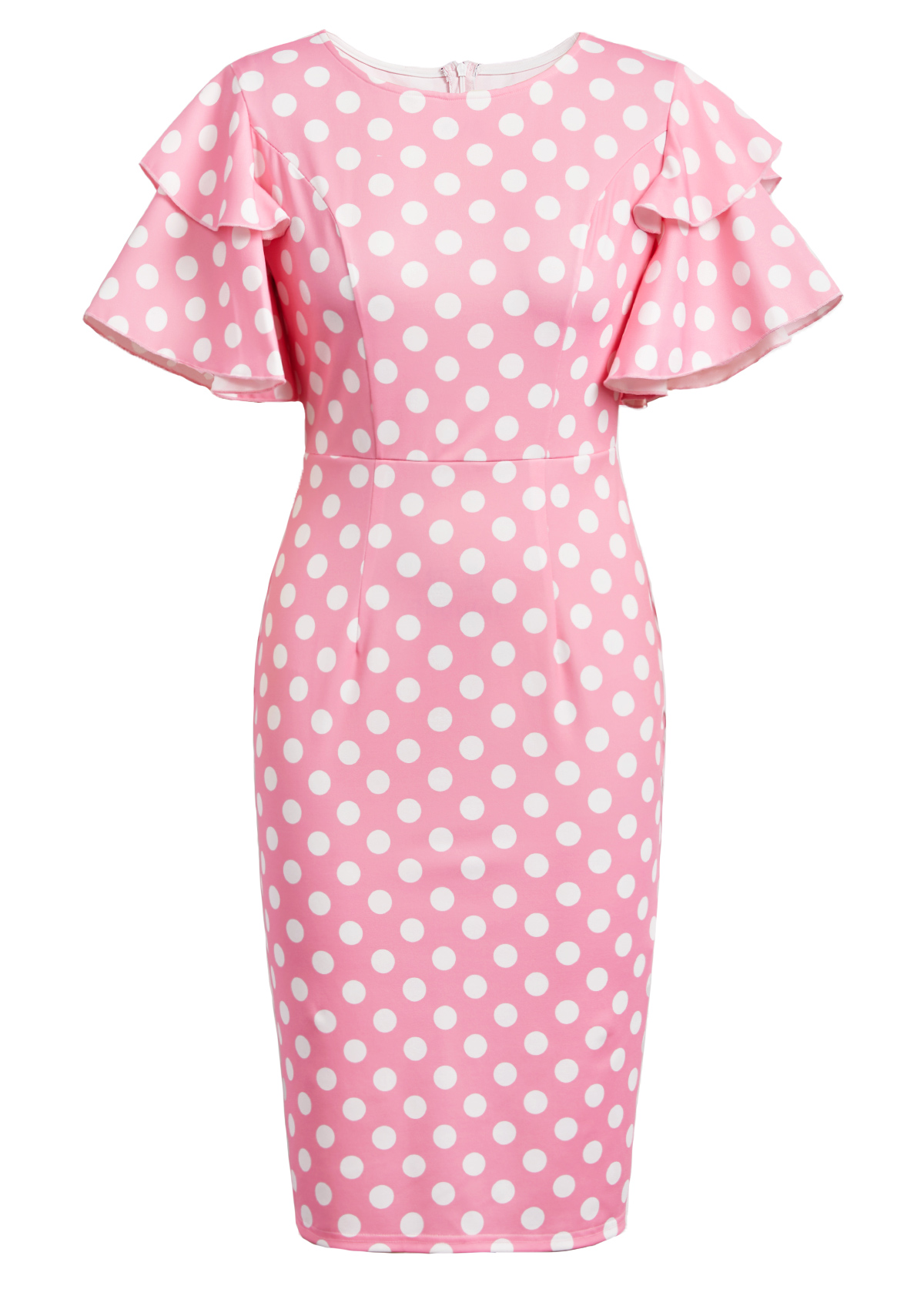 Pink Layered Polka Dot Short Sleeve Bodycon Dress