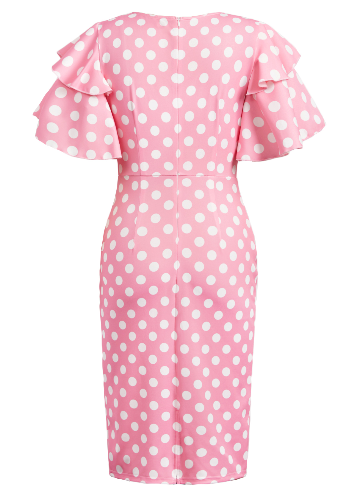 Pink Layered Polka Dot Short Sleeve Bodycon Dress