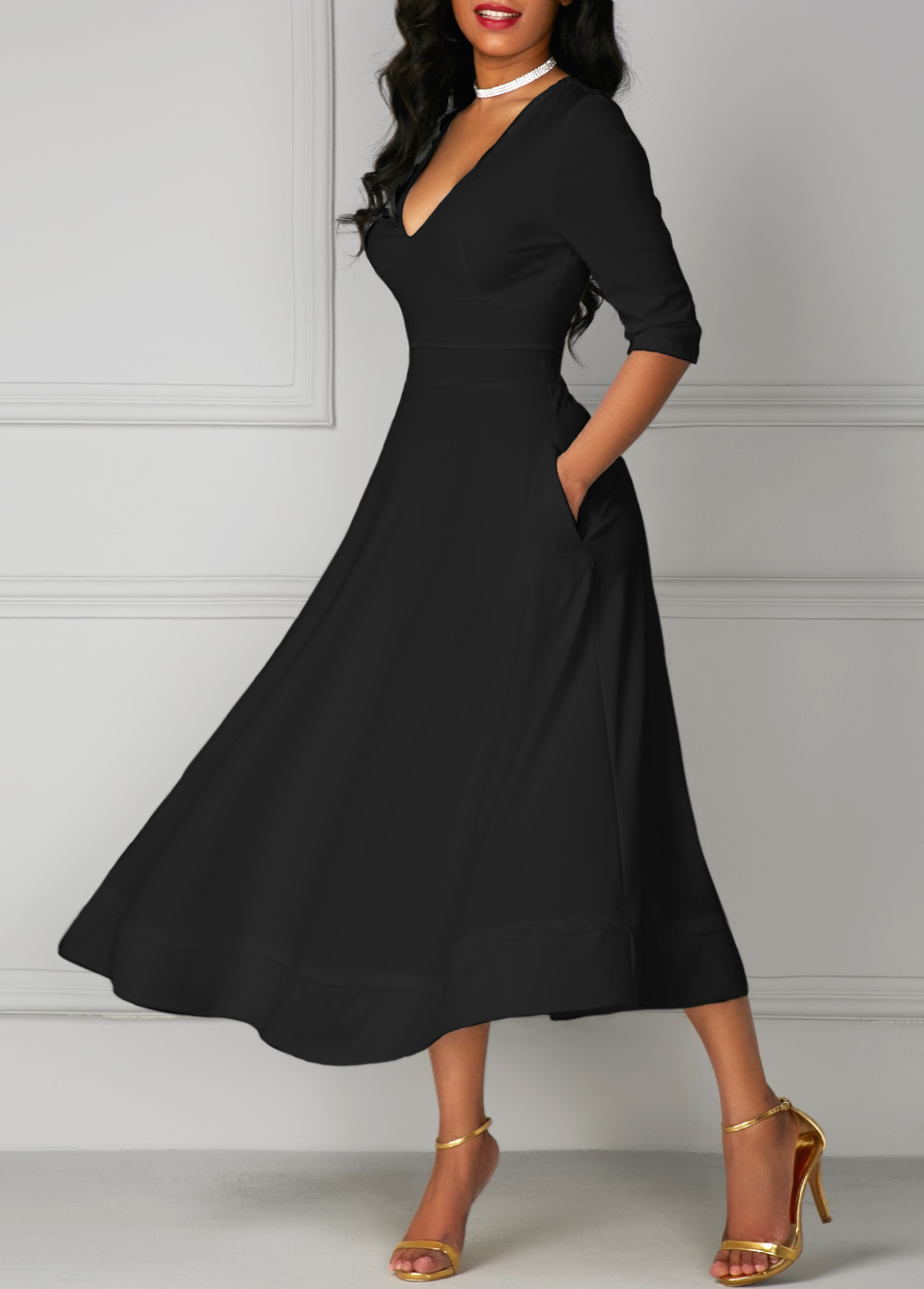 black v neck dress