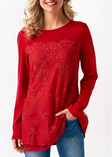 Roll Tab Sleeve Lace Panel Grey Blouse