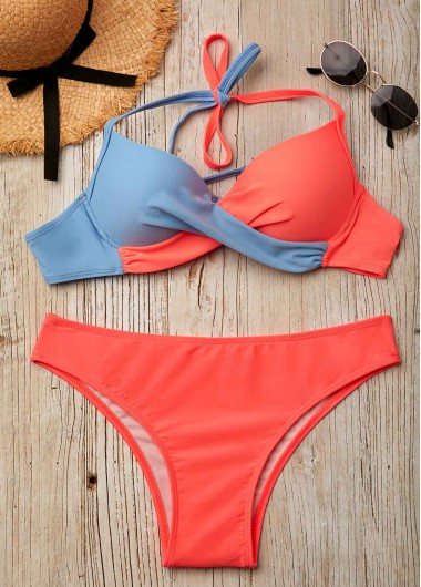 Women's Color Block Halter Underwire Bikini Swimsuit - L