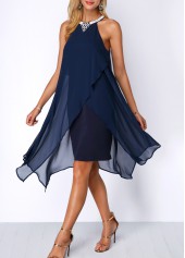 Embellished Neck Asymmetric Hem Chiffon Overlay Dress | thumb picture 