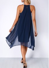 Embellished Neck Asymmetric Hem Chiffon Overlay Dress | thumb picture 