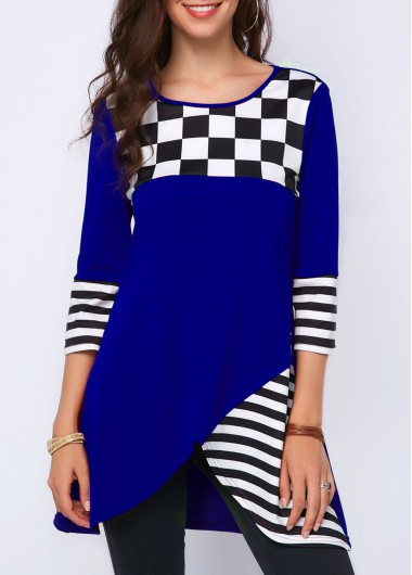 Asymmetric Hem Three Quarter Sleeve T Shirt - L