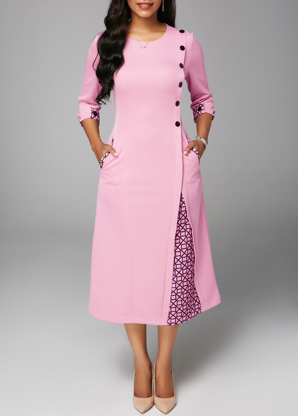 pink casual dress with sleeves