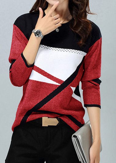 Modlily Long Sleeve Round Neck Knitting Sweater - S