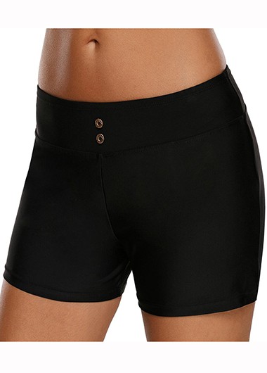 Mid Waist Solid Black Swimwear Shorts - XXL