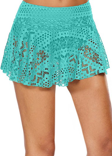 Modlily Cyan Laser Cut Mid Waist Swimwear Pantskirt - XL